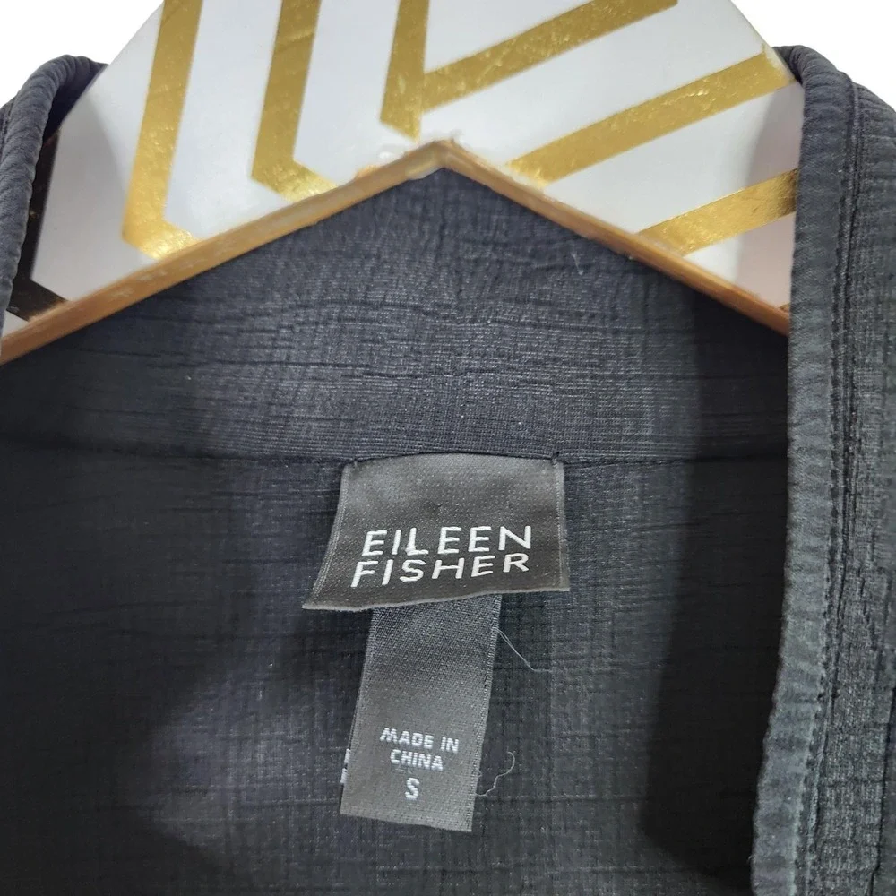 EILEEN FISHER Jacket Womens Small‎ Black Rayon Silk Crepe Open Front Lightweight